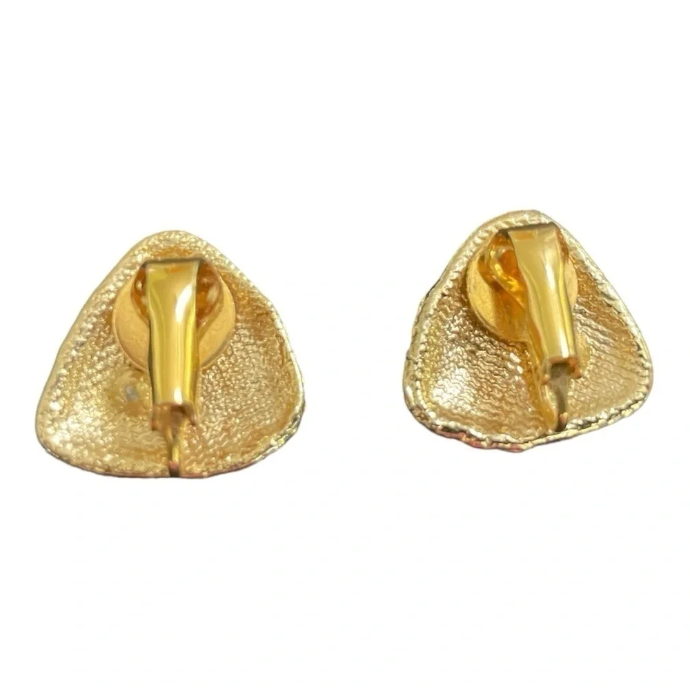 VTG 80’s Multi Colored Modernist gold tone Chunky Retro Clip on Earrings 1